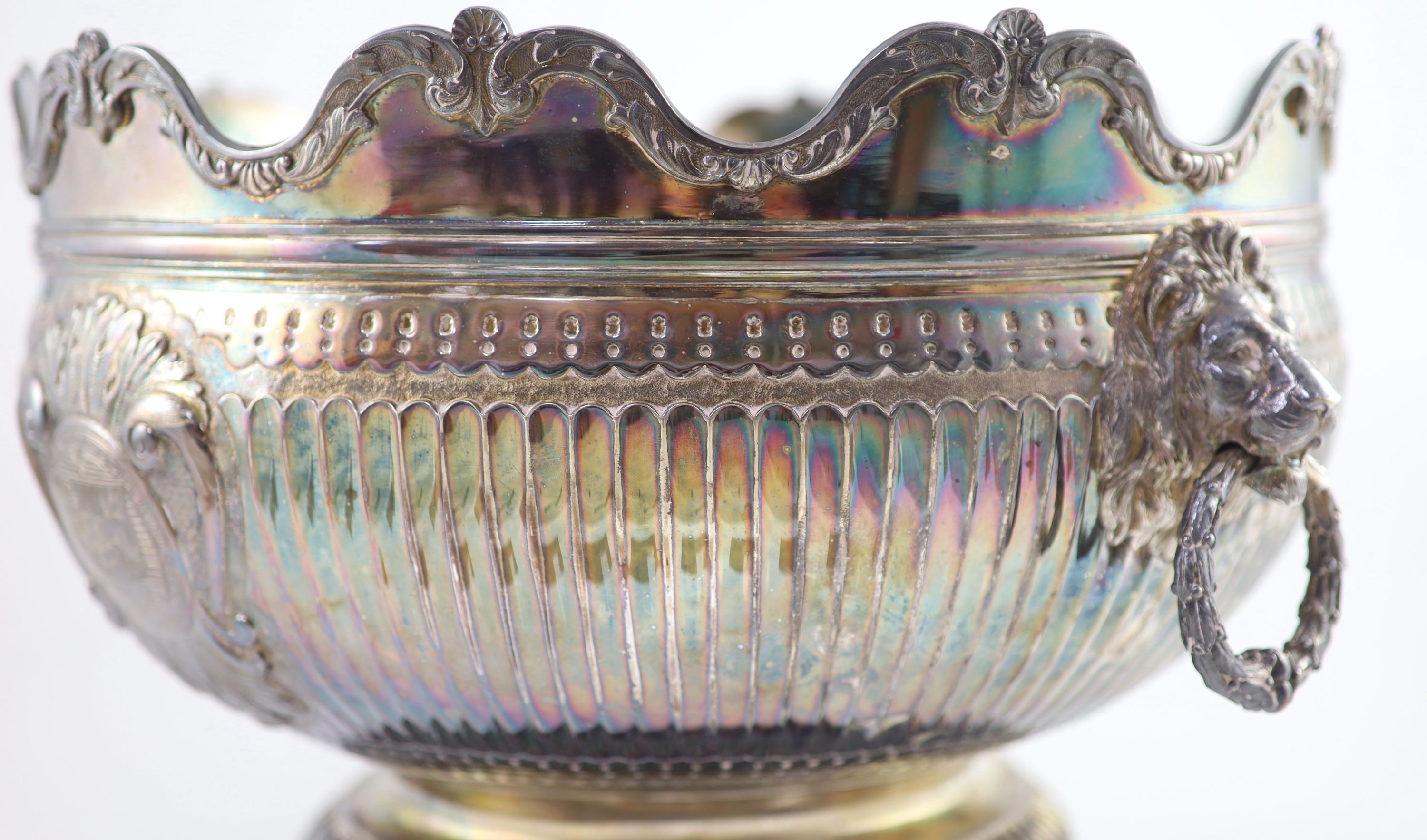 A good large Victorian fluted silver Monteith bowl, by F.B. Thomas & Co, New Bond Street